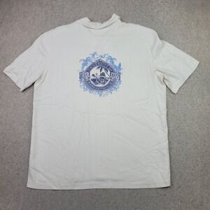 Margaritaville 100% Silk Hawaiian Shirt Mens 2XL Cream Embroidered Short Sleeve